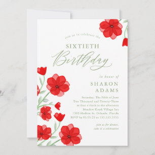 Convite Elegante Watercolor Poppy Floral 60º Aniversário