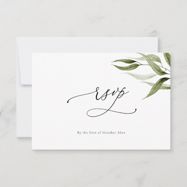 Convite Elegante Watercolor Rustic Eucalyptus RSVP (Frente)