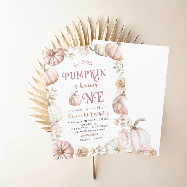 Convite Elegante Watercolor Um primeiro aniversario Pumpki (Criador carregado)