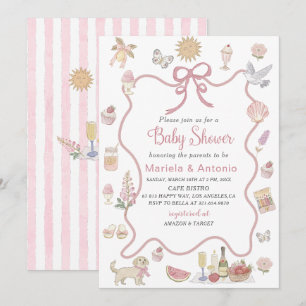 Convite Elegante Watercolor Whimsical Summer Doodles Baby