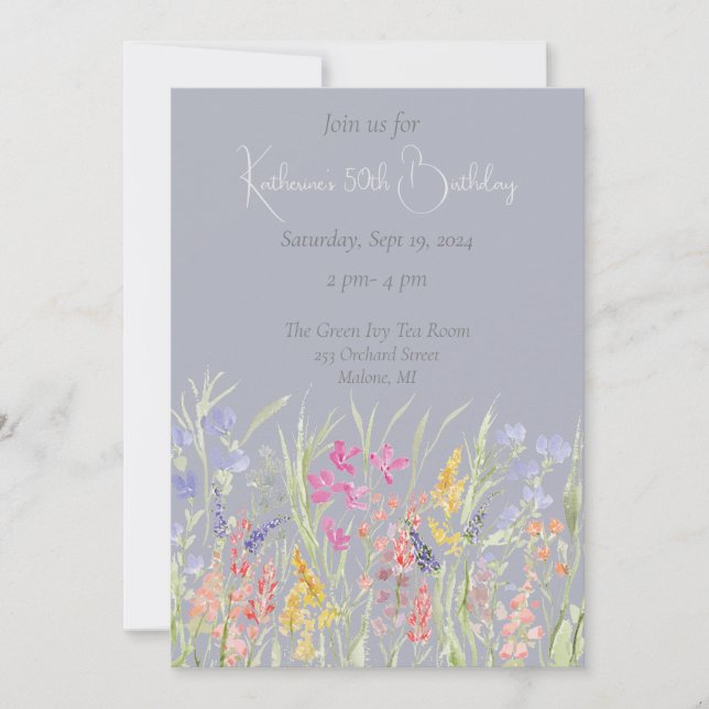 Convite Elegante Watercolor Wildflower Birthday (Frente)