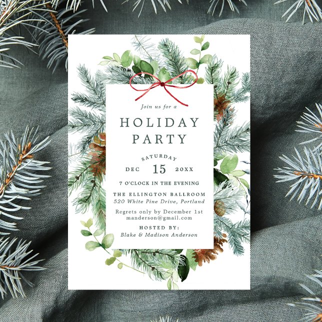 Convite Elegante Watercolor Winter Greenery Party Holiday (Criador carregado)