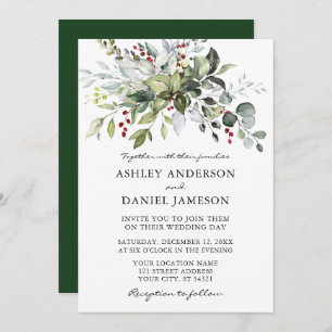 Convite Elegante Watercolor Winter Greenery Wedding