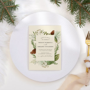 Convite Elegante Watercolor Winter Greenery Wedding