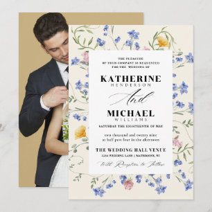 Convite Elegante Watercolor Wldflower Meadow Details RSVP