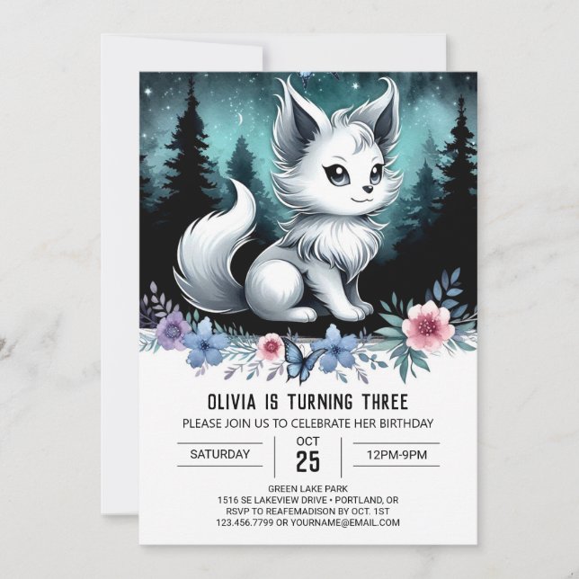 Convite Elegante Watercolor Wolf Birthday (Frente)