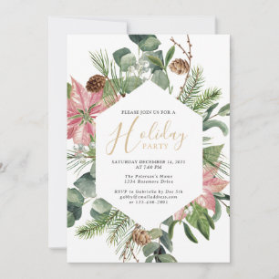 Convite Elegante Watercolor Wreath Dourado Holiday Part