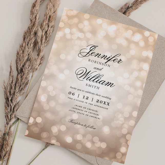 Convite Elegante Wedding Bokeh Luz Rosa romântica Dourada (Elegant Wedding Bokeh Lights Romantic Rose Gold Invitation)