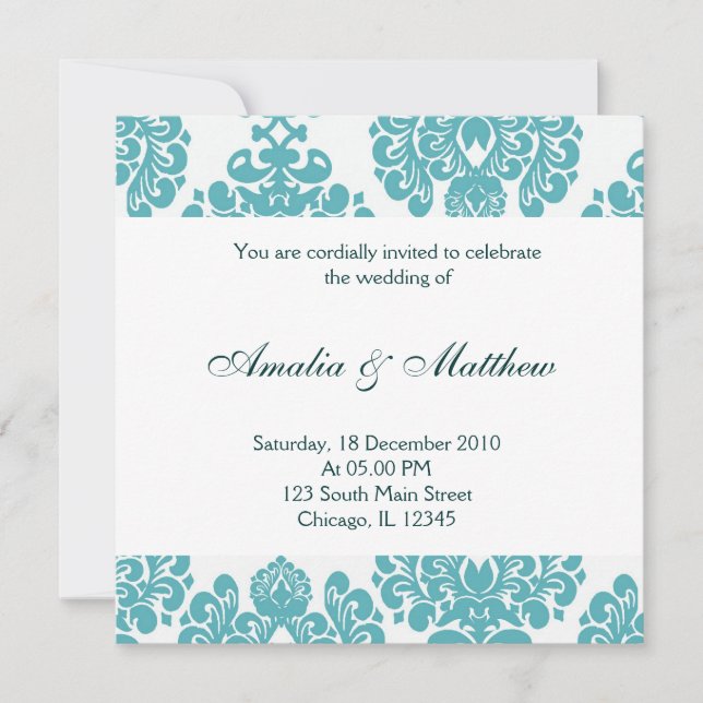 Convite Elegante Wedding Damask (Frente)