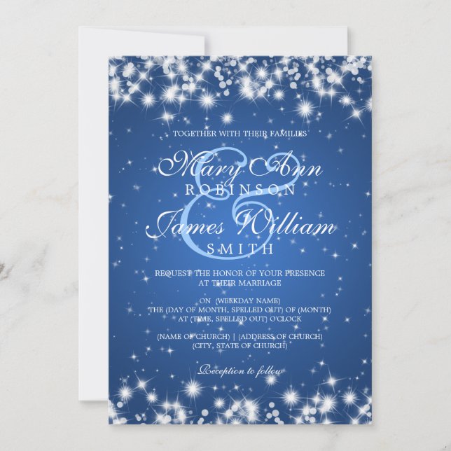 Convite Elegante Wedding Winter Sparkle Blue (Frente)