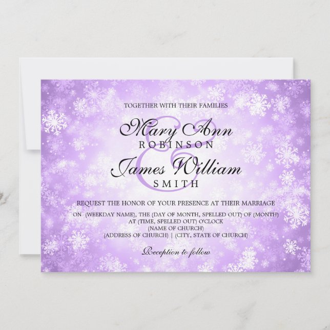 Convite Elegante Weding Winter Wonderland Sparkle Purple (Frente)