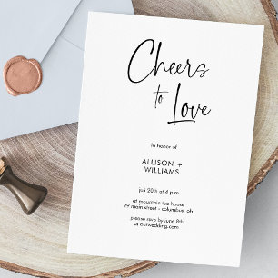 Convite Elegante White Cheers to Love Script Weding