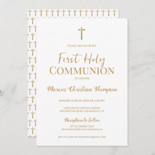 Convite Elegante White Cross Boy First Sagrado