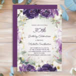 Convite Elegante White Floral aniversário de 30 anos<br><div class="desc">Convite de festas elegante para mulheres com bonito flores brancas e roxas pintadas à mão e folhas verdes sábias acentuadas com brilho dourado. Personalizado com um nome e todas as informações do seu partido. Entre em contato comigo para obter assistência com suas personalizações ou para solicitar produtos Zazzle adicionais correspondentes...</div>