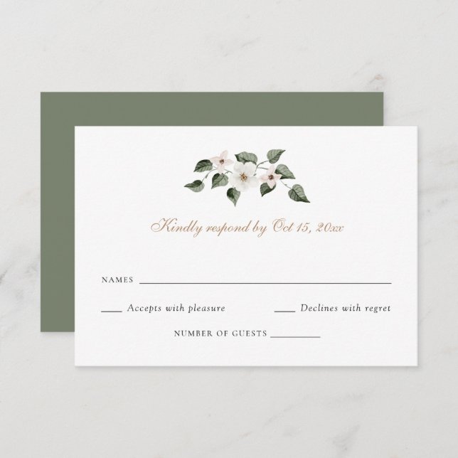 Convite Elegante White Floral Greenery Ivy Wedding RSVP (Frente/Verso)