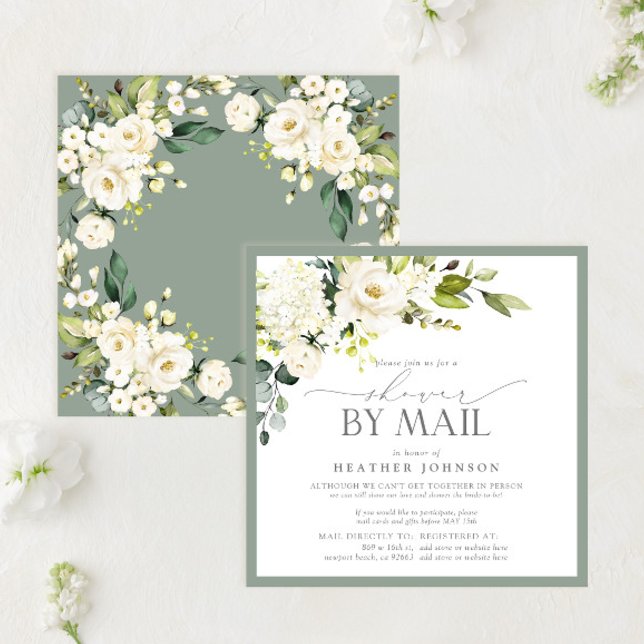 Convite Elegante White Floral Watercolor Chá de panela Mai (Criador carregado)