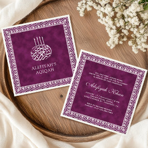 Convite Elegante White Lace Border Plum Islamic Aqiqah
