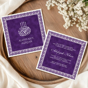 Convite Elegante White Lace Border Roxo Aqiqah Islâmica Ro
