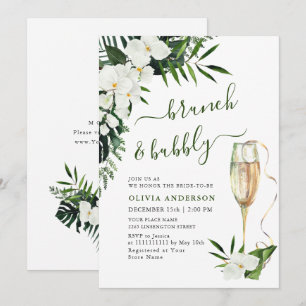 Convite Elegante White Orchids Bohemian BRUNCH & BUBBLY