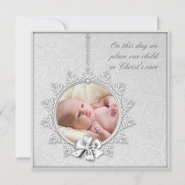 Convite Elegante White Photo Christening (Frente)