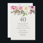Convite Elegante White Rose Floral aniversário de 40 anos<br><div class="desc">Elegante White Rose Floral aniversário de 40 anos Convide belo design de cor d'água floral elegante totalmente personalizável / personalizado</div>