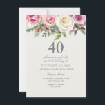 Convite Elegante White Rose Floral aniversário de 40 anos<br><div class="desc">Elegante White Rose Floral aniversário de 40 anos Convide belo design de cor d'água floral elegante totalmente personalizável / personalizado</div>