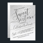 Convite Elegante White Sparkly Glitter Ombre Sweet 16<br><div class="desc">Este convite de aniversário elegante, giro, e gentil e sexy é perfeito para a adolescente da moda e na moda. Ele retrata um brilho brilhante branco e prateado falsamente impresso e cintilante e gradiente ombre colorido com uma configuração personalizada de tipografia cursiva de script. É um toque glamouroso, feminino, simples...</div>