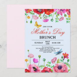 Convite Elegante Wildflower Blue Chic Dia de as mães Brunc