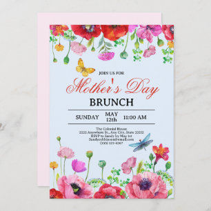 Convite Elegante Wildflower Blue Chic Dia de as mães Brunc