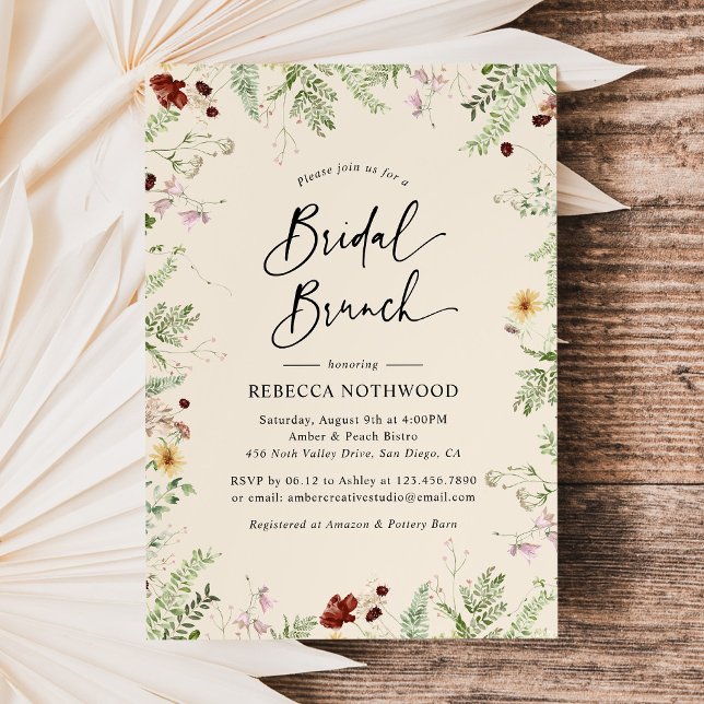 Convite Elegante Wildflower Boho Bridal Brunch (Criador carregado)