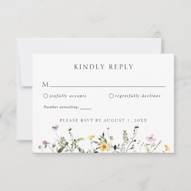 Convite Elegante Wildflower Greenery Wedding RSVP Resposta (Frente)