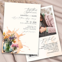 Elegante Wildflower Mason Jar Qr código Wedding