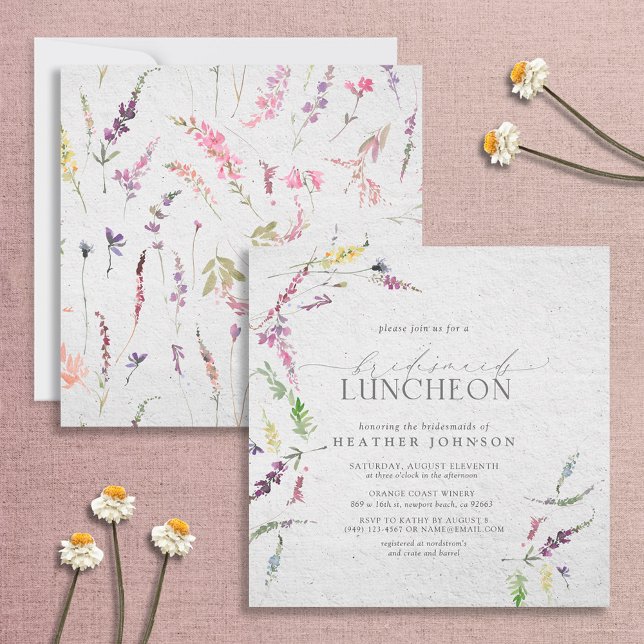 Convite Elegante Wildflower Watercolor Bridal Luncheon (Criador carregado)
