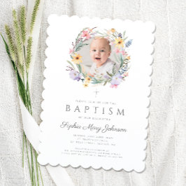 Convite Elegante Wildflower Wreath Baptism