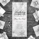 Convite Elegante Winter 50th Birthday Program Silver Menu<br><div class="desc">Design de "Programa de Festa de aniversário" elegante com flocos de neve brilhantes de inverno e luzes em Prata com texto personalizado.</div>