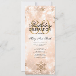 Convite Elegante Winter 80 Birthday Program Rosa Menu Dour