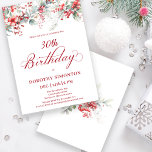Convite Elegante Winter Berry Botanic aniversário de 30 an<br><div class="desc">Convide seus hóspedes para uma festa de aniversário especial de inverno com este elegante design floral vermelho de baga e folhagem verde de sábado. As bagas vermelhas profundas são aninhadas em folhas e ramos. O texto vermelho aumenta o humor festivo. Este elemento faz parte da Coleção de Berry de inverno....</div>