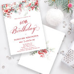 Convite Elegante Winter Berry Botanical 60º aniversário<br><div class="desc">Convide seus hóspedes para uma festa de aniversário especial de inverno com este elegante design floral vermelho de baga e folhagem verde de sábado. As bagas vermelhas profundas são aninhadas em folhas e ramos. O texto vermelho aumenta o humor festivo. Este elemento faz parte da Coleção de Berry de inverno....</div>
