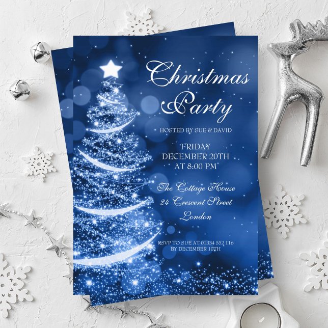 Convite Elegante Winter Blue Christmas Party Sparkle (Elegant Winter Blue Christmas Party Sparkle Invitation)