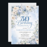 Convite Elegante Winter Dusty Blue e Ivory Flowers<br><div class="desc">Boho Elegante Winter Dusty Blue e Ivory Flowers 50º aniversário Convite Esta maravilhosa moda design boho azul floral apresentou cor d'água pintada manualmente azul-poeirinho azul-poeirento hydrangea misturada flores azuis-claras e rosas-creme, e flores brancas e a combinação de fontes modernas de caligrafia. Т sua irresistível sinfonia colorida é elegantemente colocada sobre...</div>