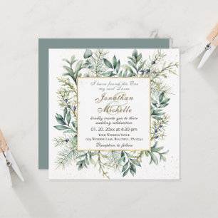 Convite Elegante Winter Evergreen Eucalyptus Wedding