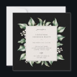 Convite Elegante Winter Foliage Christmas Cocktail Party<br><div class="desc">Amoras brancas de inverno e Folhagem modernas e elegantes,  Convite de festas de Natal com fundo preto.</div>