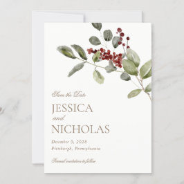 Convite Elegante Winter Holly Wedding Salvar Data