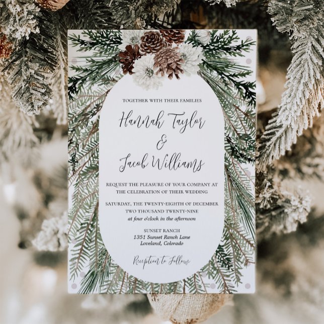 Convite Elegante Winter Pine Cone Wedding (Criador carregado)