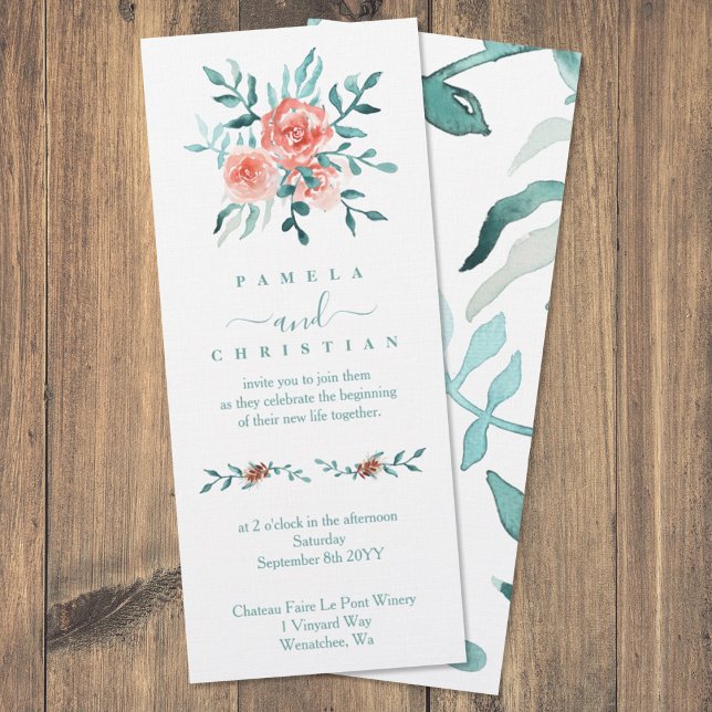 Convite Elegante Winter Rosas, Eucalyptus Wedding (dusty pink roses light green eucalyptus leaves floral winter wedding invitations)