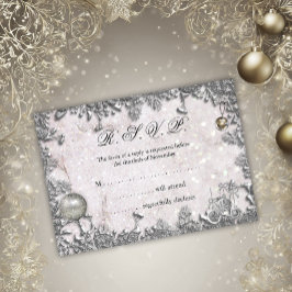 Convite Elegante Winter Snow Silver Christmas Weding RSVP