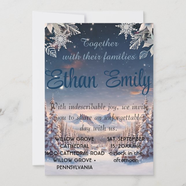 Convite Elegante Winter Wonderland Snowflakes WEDDING (Frente)