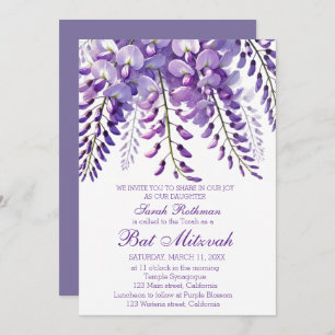 Convite Elegante Wisteria Floral Purple Bat Mitzvah