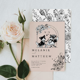 Convite Elegante Woodland Fox Floral Sketch Fairytale