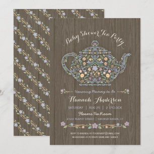 Convite Elegante Woodland Teapot Chá de fraldas Invite